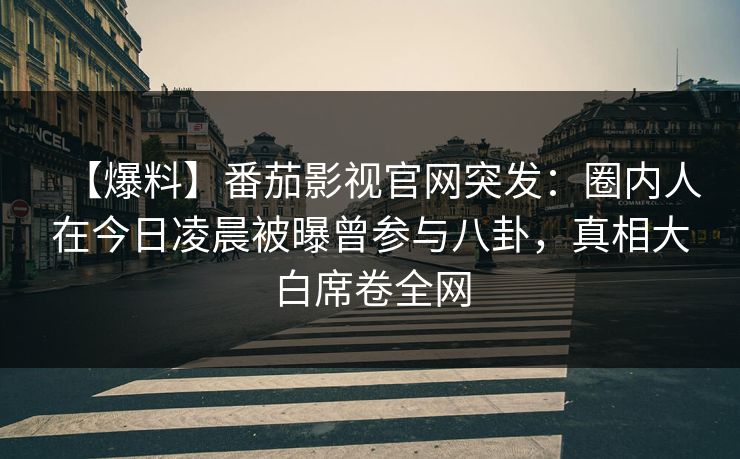【爆料】番茄影视官网突发：圈内人在今日凌晨被曝曾参与八卦，真相大白席卷全网