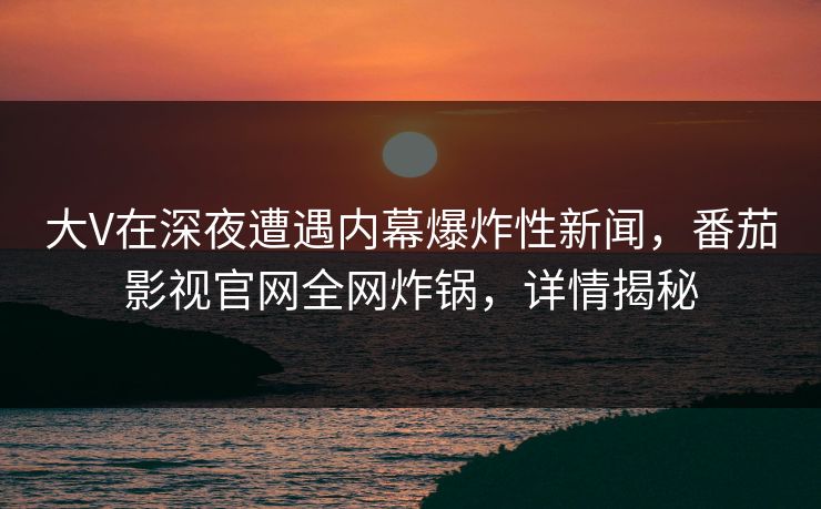 大V在深夜遭遇内幕爆炸性新闻，番茄影视官网全网炸锅，详情揭秘