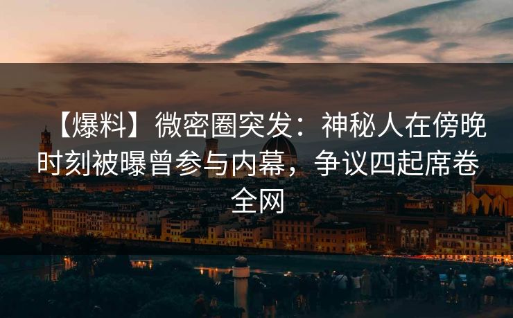 【爆料】微密圈突发：神秘人在傍晚时刻被曝曾参与内幕，争议四起席卷全网